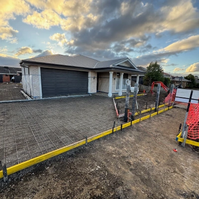 Reinforced driveway ready for pouring in front of a family home